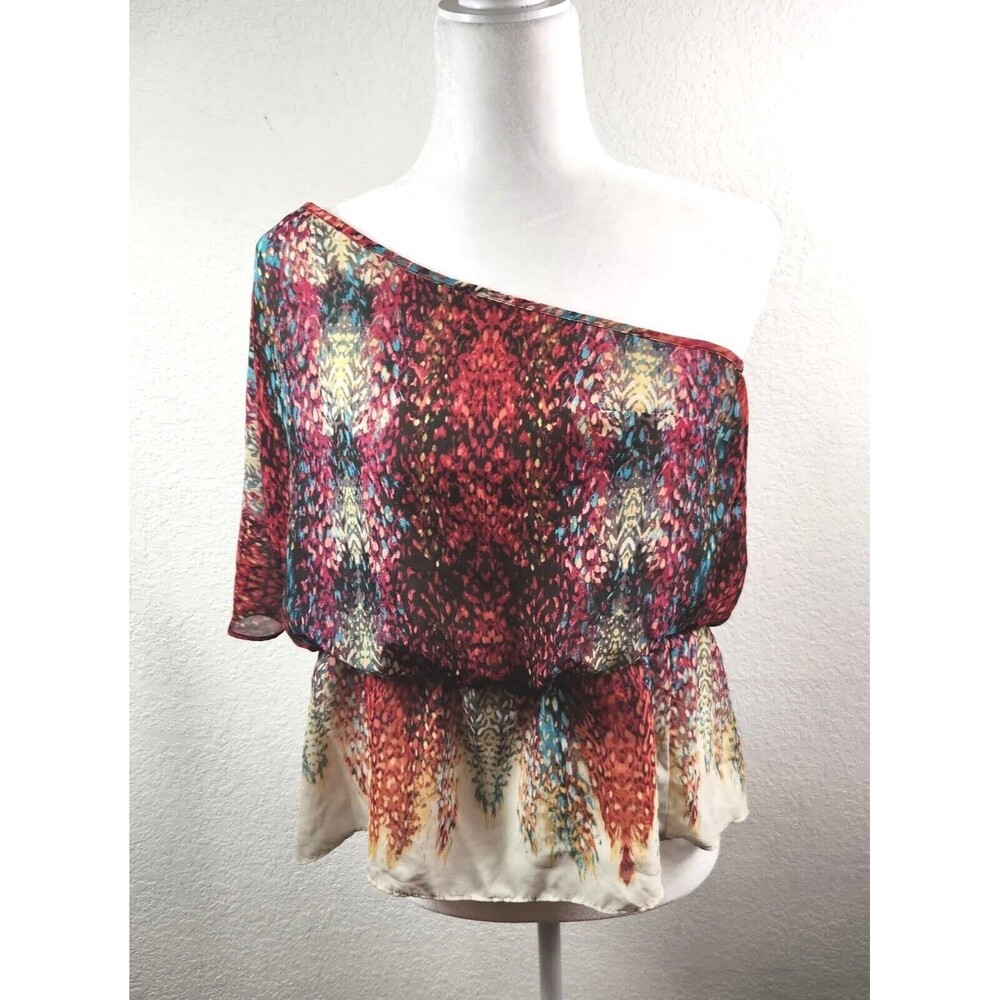 A.N.A. Women's  One-Shoulder Floral Cream Multicolored Casual Top Blouse XL